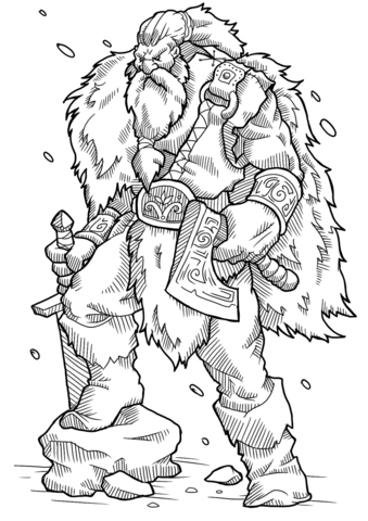 Viking Warrior With Axe And Sword Coloring Page